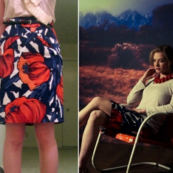 Anthropologie Moulinette Soeurs Navy & Red Poppies Fantastic Field Skirt Sz 6 - Picture 12 of 16